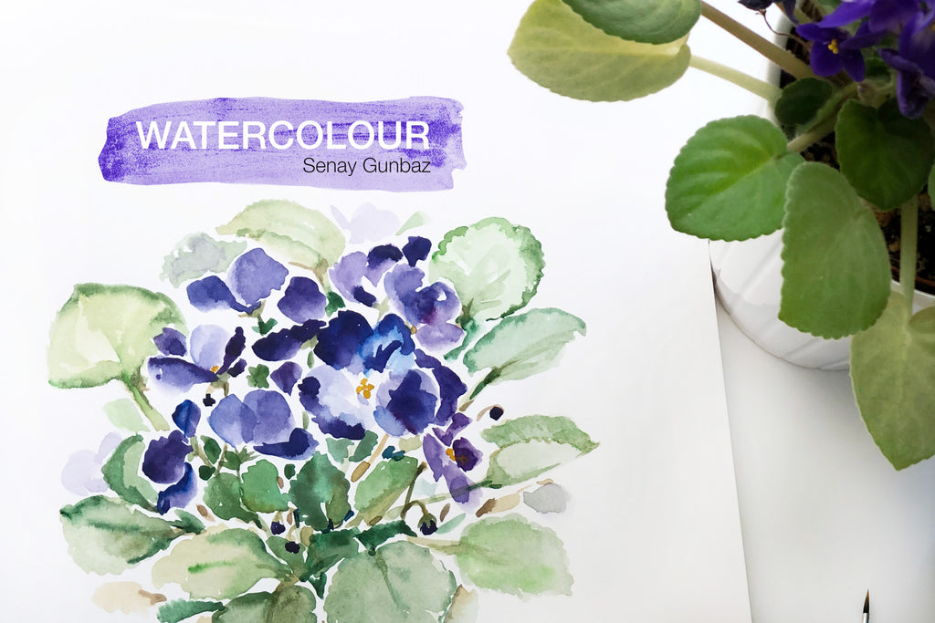African Violet watercolour painting