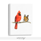 Red Cardinal and monarch butterfly artwork