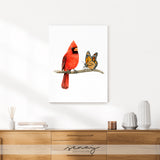 Beautiful red Cardinal bird and monarch butterfly artwork wall art made in Ontario Canada by Senay Studio