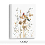 European goldfich bird cute painting and ready to hang stretched canvas print by Senay Studio