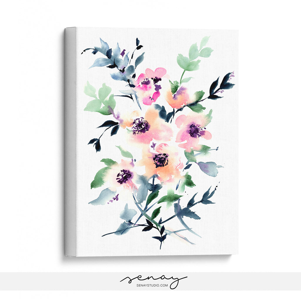 Loose watercolour painting stretched canvas print by Senay Studio