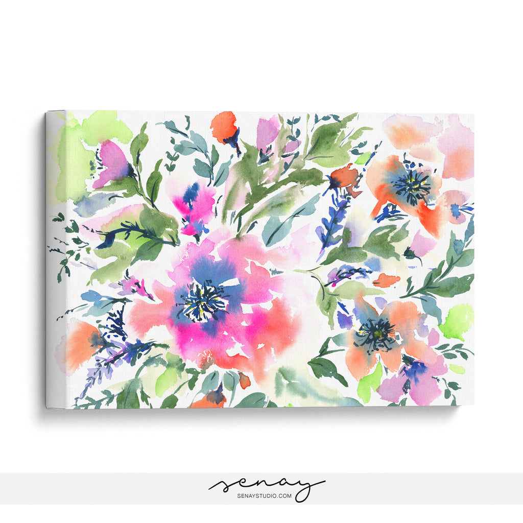 Juli artwork loose watercolour floral, stretched canvas made in Ontario Canada by Senay Studio