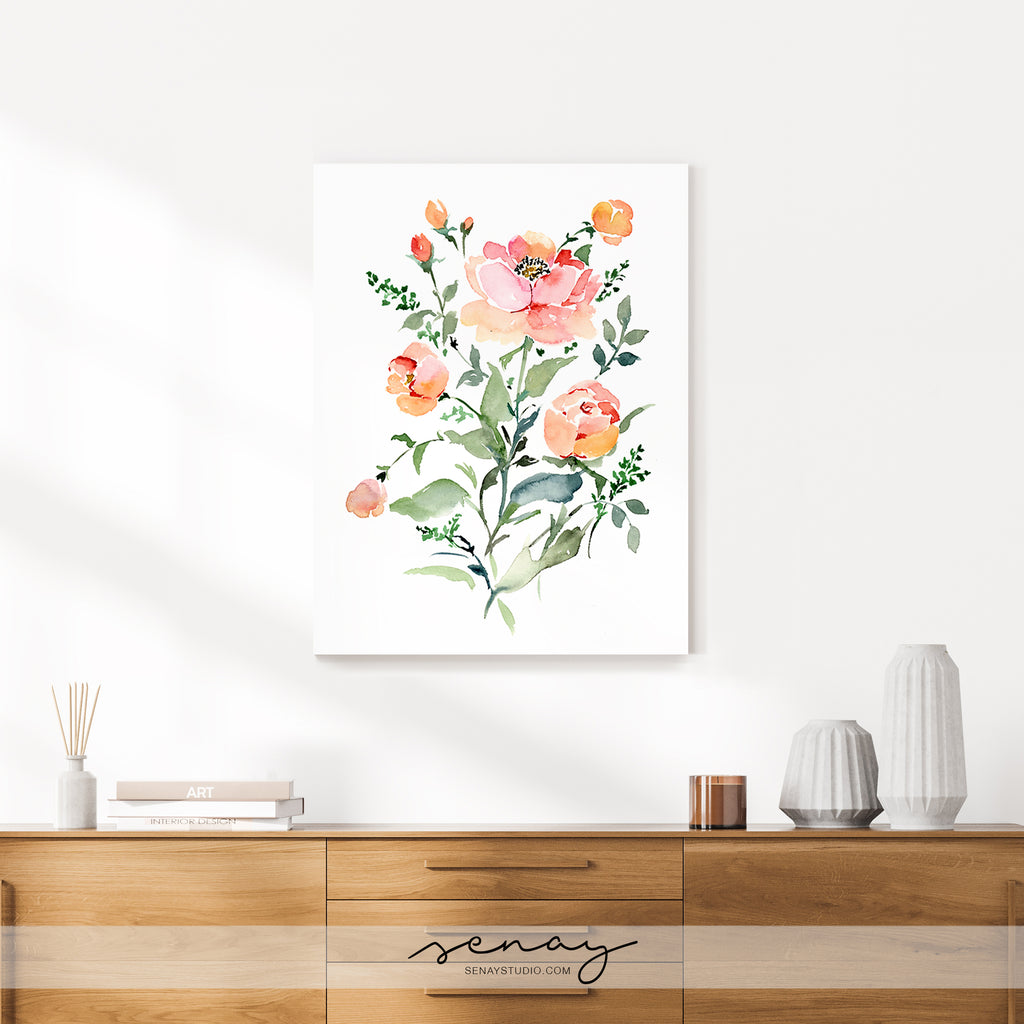 Roseanne watercolour painting by Senay, gallery style stretched canvas wall art made in Ontario Canada senaystudio.com