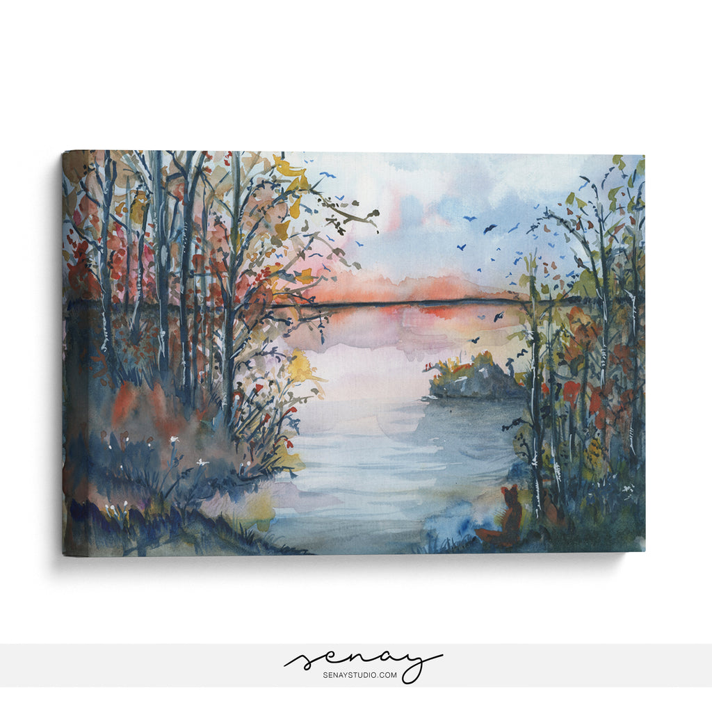 Beautiful watercolour painting by Senay, gallery style stretched canvas wall art made in Ontario Canada senaystudio.com