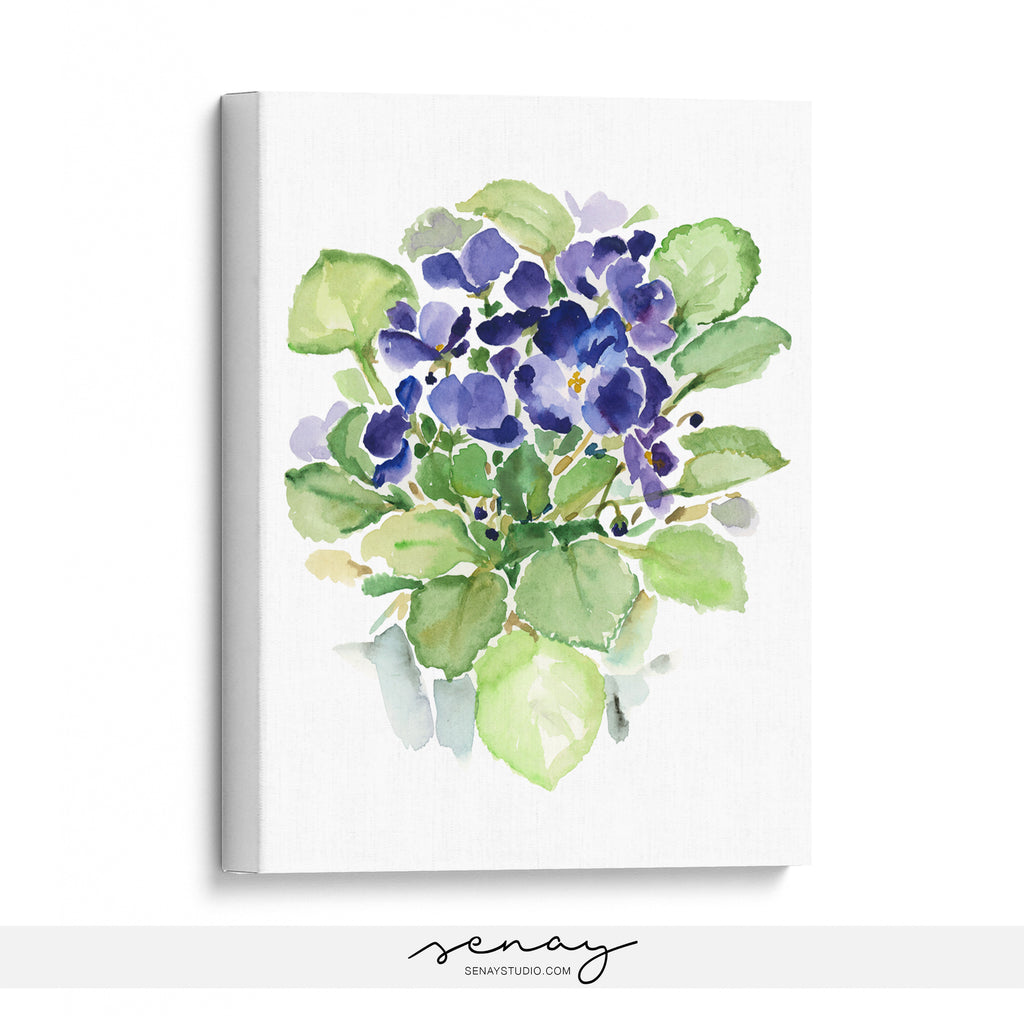 Violet watercolour painting by Senay, gallery style stretched canvas wall art made in Ontario Canada senaystudio.com