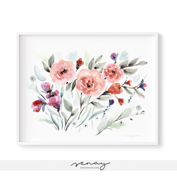 Beautiful watercolour floral art print by SenayStudio.com