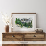 Beautiful and High Quality Rocky Mountains watercolour painting by senaystudio.com