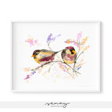 Beautiful watercolour birds art print by SenayStudio.com