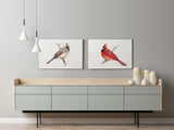 beautiful cardinal birds watercolour painting, stretched canvas by senaystudio.com