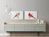 beautiful cardinal birds watercolour painting, stretched canvas by senaystudio.com