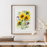 Loose watercolour Sunflowers Giclée Art Prints by SenayStudio.com