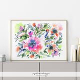 July Beautiful Loose Watercolour Floral Print by senaystudio.com