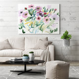 Stretched Canvas Giclee Pretty Pink Flowers Watercolour Painting by Senay at SenayStudio.com