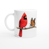 Red Cardinal Bird and Monarch Butterfly Mug 11oz