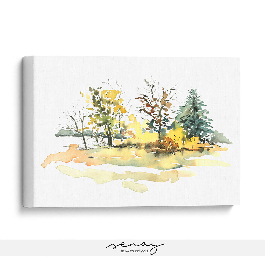 Autumn scene loose watercolour painting wall art SenayStudio 