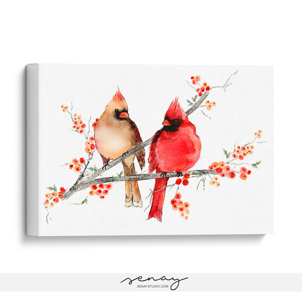 Mr & Mrs Cardinal lovely birds canvas wall art at senaystudio.com