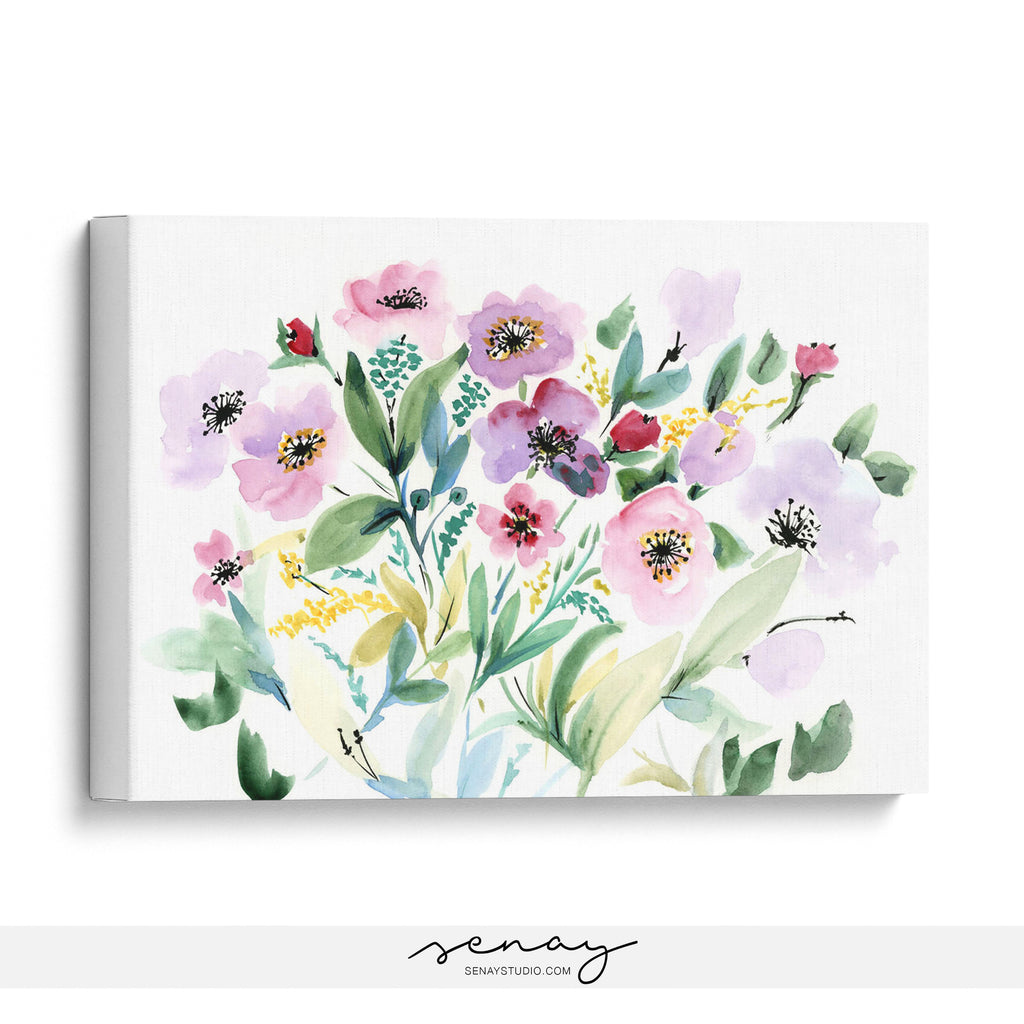 Pink Flowers artwork lovely floral canvas wall art made in Ontario Canada at senaystudio.com