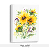 Beautiful sunflowers watercolour painting by Senay, gallery style stretched canvas wall art made in Ontario Canada senaystudio.com