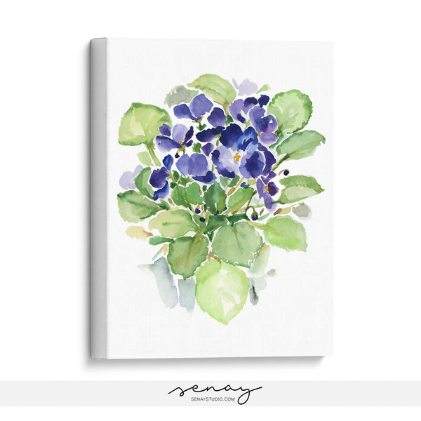 Violet watercolour painting by Senay, gallery style stretched canvas wall art made in Ontario Canada senaystudio.com