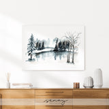 Winter scene watercolour painting by Senay, gallery style stretched canvas wall art made in Ontario Canada senaystudio.com