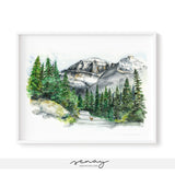 Beautiful and High Quality Rocky Mountains watercolour painting by Senay, senaystudio.com
