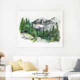 Beautiful LArge Scale and High Quality Art Print Rocky Mountains watercolour painting by Senay, senaystudio.com