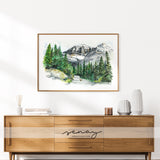 Large scale giclee prints Rocky Mountains watercolour painting by senaystudio.com