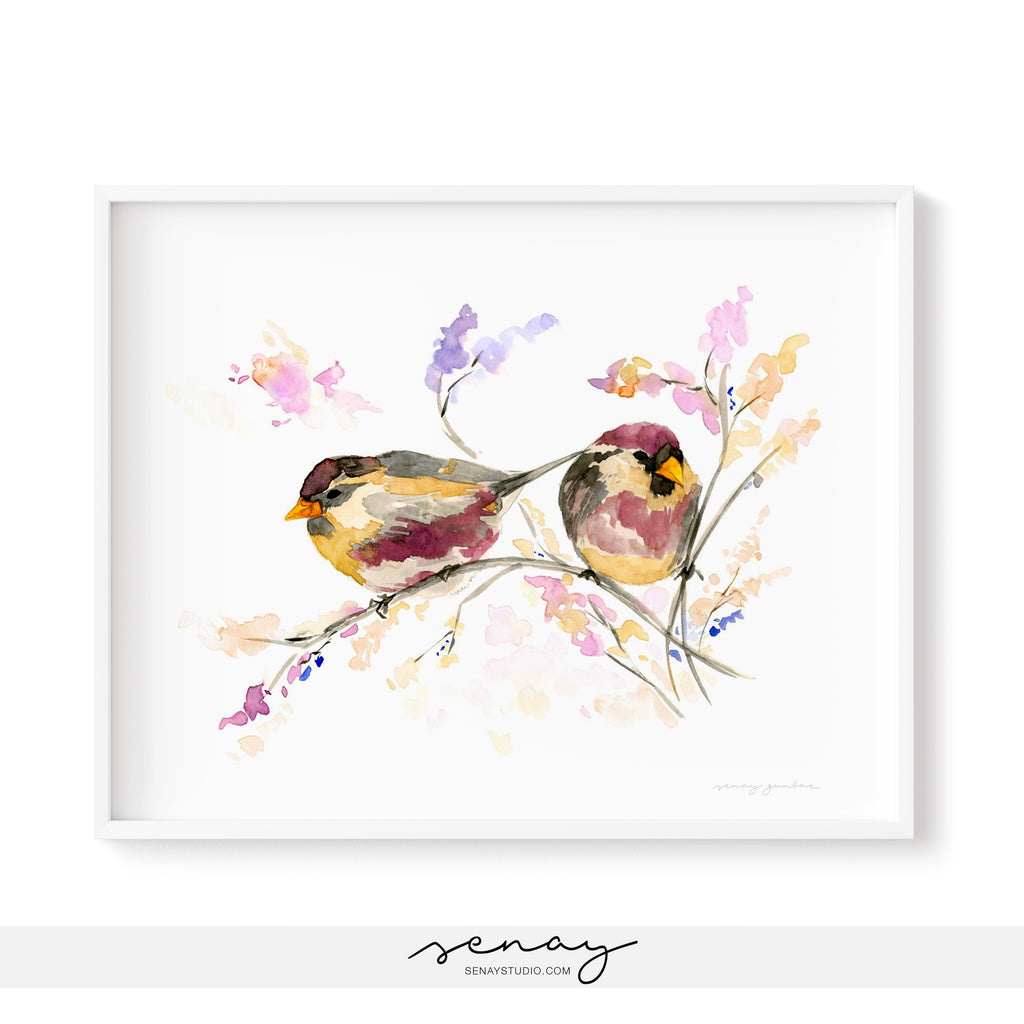 Beautiful watercolour birds art print by SenayStudio.com