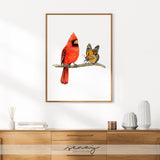 Red Cardinal Bird and Monarch Butterfly watercolour painting by Senay Studio, senaystudio.com