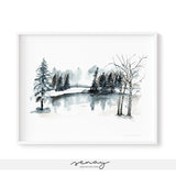 Winter scene watercolour painting by SenayStudio, senaystudio.com