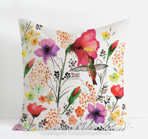 Hummingbird toss pillow cover - Senay Design Studio