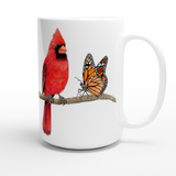Red Cardinal Bird and Monarch Butterfly Mug 15oz