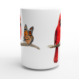 Red Cardinal Bird and Monarch Butterfly Mug 15oz