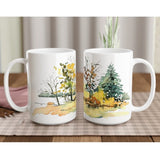 Autumn Scene Watercolour design 15 oz Ceramic Mug by Senay Studio